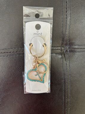 Gold-Tone Heart & Key Keychain with  Crystals